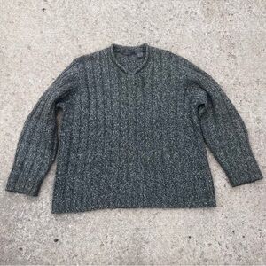 Le Collezioni Mens Gray Chunky cable knit Wool Blend V Neck Sweater